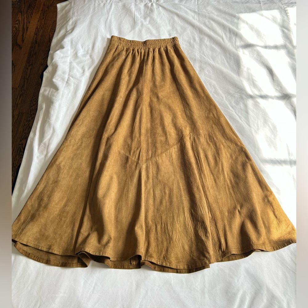 Vakko Vintage Suede Leather Skirt Long Lined Sz S Elastic Stretch Waist
